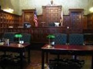 Courtroom bench and seal.